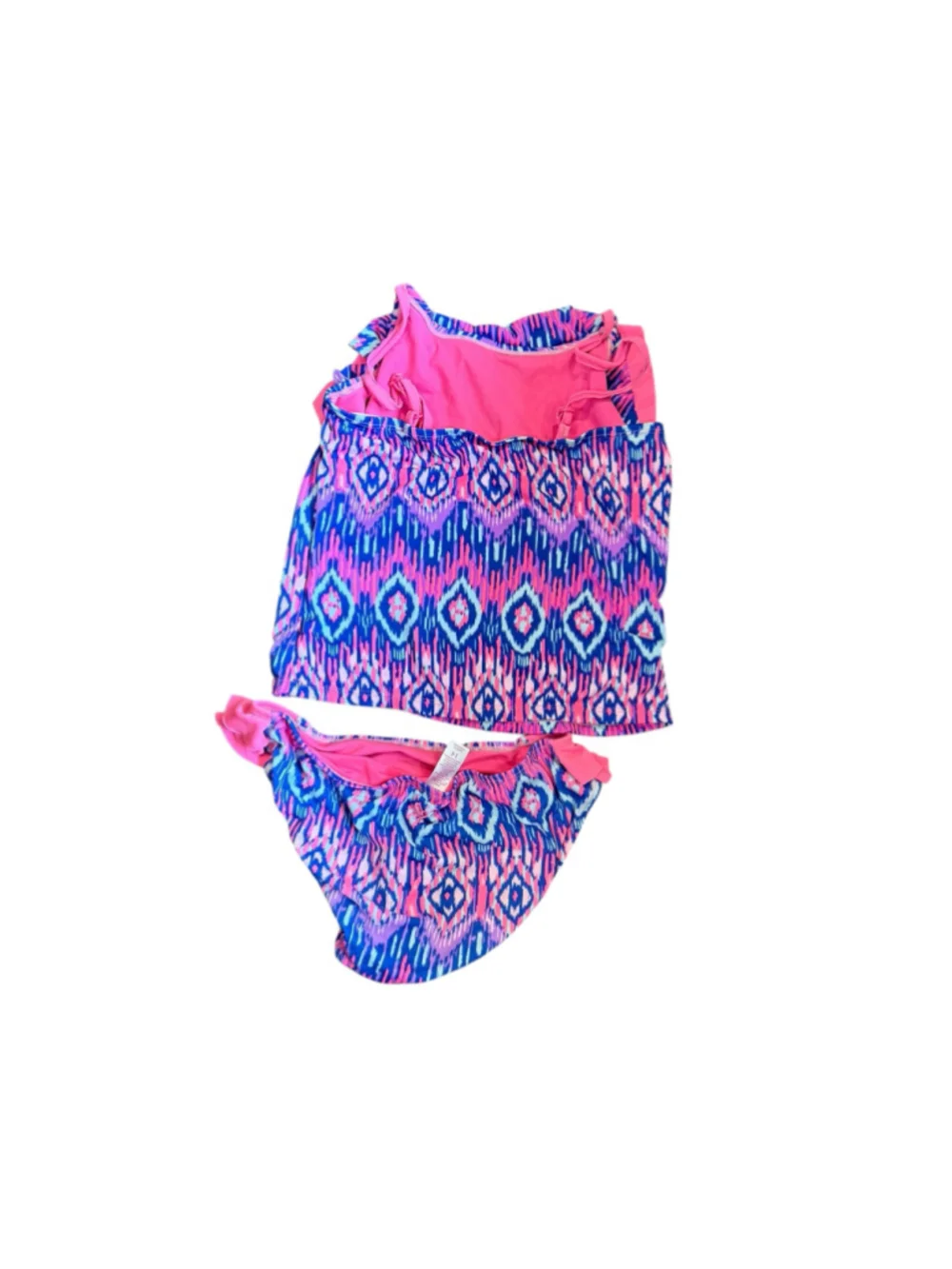 Girls Justice Bikini Swimsuit Size 14 Blue and Pink Patterned